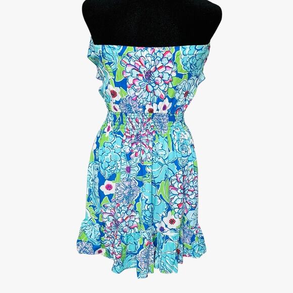 Lilly Pulitzer Dress Quincy Worth Blue May Flowers Strapless Beach Vacation S - Picture 8 of 14